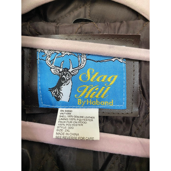 Stag Hill Haband Leather Coat Hooded Faux Fur Trim Brown 2XL Winter Boho Scandi - Picture 6 of 11